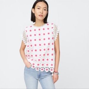 J Crew Daisy Pink White Crochet Top